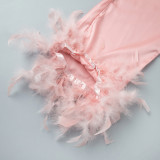 Ice Silk Long Sleeve Pants Pajama Set Feather Pajamas