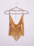 Nightclub Metallic Top Short Fringed Backless Top