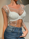 Women's Mesh and Flash Diamond Sleeveless Vest