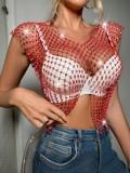 Women's Mesh and Flash Diamond Sleeveless Vest