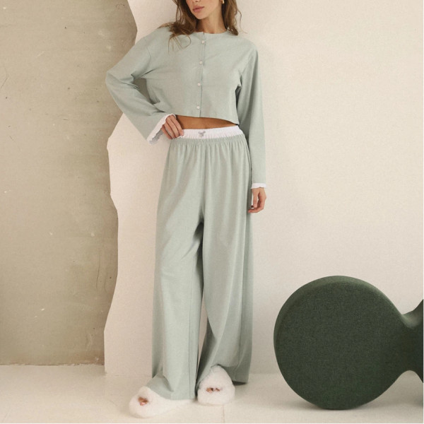 Fake Two-piece Long-sleeved Trousers Pajama Set