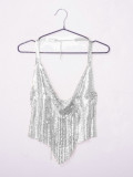 Nightclub Metallic Top Short Fringed Backless Top