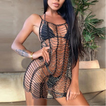 Hand-crocheted Cutout Beaded Layered Blouse Dress