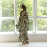 Leopard Print Lace Trim Long Casual Loose Robe
