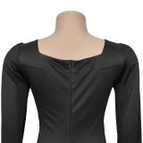 Elegant Dress with Back Slit Cape Sleeves and Rhinestones