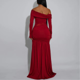 Strapless Long Sleeve Slit Armband Dress