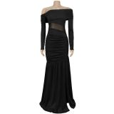Strapless Long Sleeve Slit Armband Dress