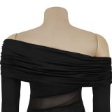 Strapless Long Sleeve Slit Armband Dress