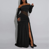 Strapless Long Sleeve Slit Armband Dress