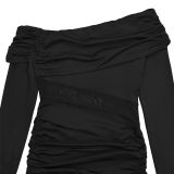 Strapless Long Sleeve Slit Armband Dress