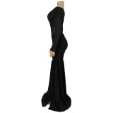Strapless Long Sleeve Slit Armband Dress