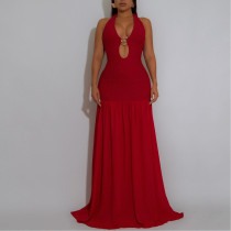 Sexy Hollow Halter Backless Dress