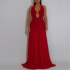 Sexy Hollow Halter Backless Dress