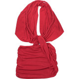 Deep V Halter Neck Backpack Hip Short Skirt Solid Color Dress