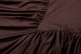 Slim Pleated Hip-hugging Solid Color Long-sleeved Dress