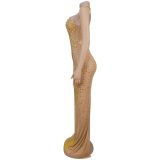 See-through Mesh Slim-fit Dress with Hot Rhinestones