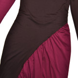 Sexy Turtleneck Color Block Hip-hugging Long Skirt