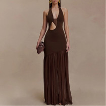 Halterneck Hollow Gathered Backpack Hip Dress