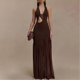 Halterneck Hollow Gathered Backpack Hip Dress