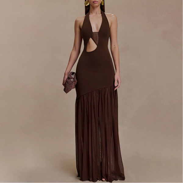 Halterneck Hollow Gathered Backpack Hip Dress