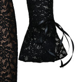 Mermaid Skirt Lace Pattern Slim Fit Trumpet Sleeve Dress