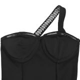 Strapless Rhinestone Fringed Dress