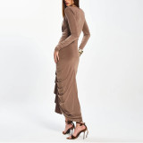 Slim-fitting Hip-hugging Dress with Deep V Pleat Design
