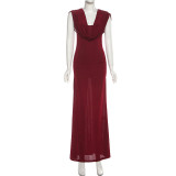 Elegant Solid Color Dress with Waist Pleated Design and Swung Collar