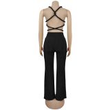 Solid Color Sexy Chestless Backless Strappy Jumpsuit