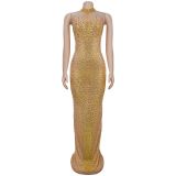 See-through Mesh Slim-fit Dress with Hot Rhinestones