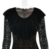 Mermaid Skirt Lace Pattern Slim Fit Trumpet Sleeve Dress