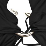 Slim Solid Color Strappy Arm-length Dress