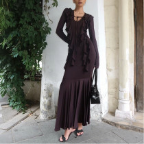 Slim Fit Hip-hugging Ruffled Long-sleeve Dress