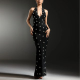 Backless Rhinestone Slim Fit Dress