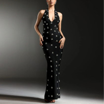 Backless Rhinestone Slim Fit Dress