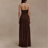 Halterneck Hollow Gathered Backpack Hip Dress