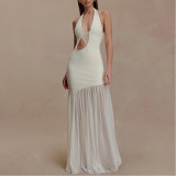 Halterneck Hollow Gathered Backpack Hip Dress