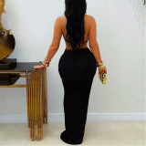 Slim Solid Color Strappy Arm-length Dress