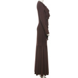 Slim Fit Hip-hugging Ruffled Long-sleeve Dress