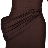 Elegant Pleated Ribbon Long Skirt Round Neck Half-sleeve Slim Dress