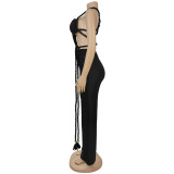 Solid Color Sexy Chestless Backless Strappy Jumpsuit