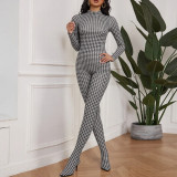 Printed High Neck Long Sleeve Sexy High Waist Slim Fit Jumpsuit