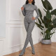 Printed High Neck Long Sleeve Sexy High Waist Slim Fit Jumpsuit