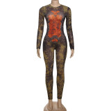 Mesh High Waisted Slim Fit Zippered Long Sleeve Jumpsuit