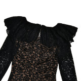 Mermaid Skirt Lace Pattern Slim Fit Trumpet Sleeve Dress