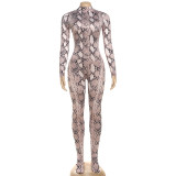 Printed High Neck Long Sleeve Sexy High Waist Slim Fit Jumpsuit