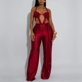 Solid Color Sexy Chestless Backless Strappy Jumpsuit