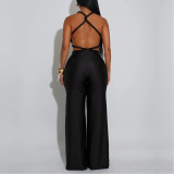 Solid Color Sexy Chestless Backless Strappy Jumpsuit
