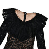 Mermaid Skirt Lace Pattern Slim Fit Trumpet Sleeve Dress