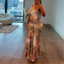 Pleated Printed Maxi Slip Dress